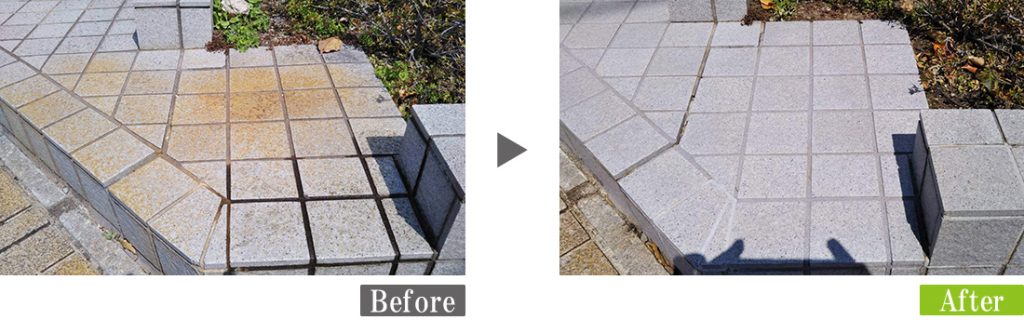 環境対応型特殊洗浄G-Eco工法　タイル床　サビ・水垢汚れ